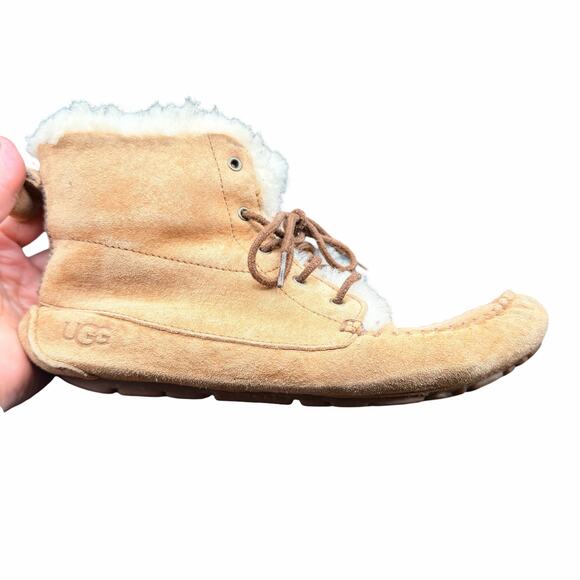 UGG Chickaree Suede Shearling Moccasin Boots Chestnut Women’s Size 8 - Picture 13 of 15